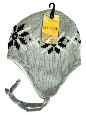 GOLD COAST SUNWEAR NWT Gray Nordic Snowflake Knit Earflap Beanie Hat - Unisex OS